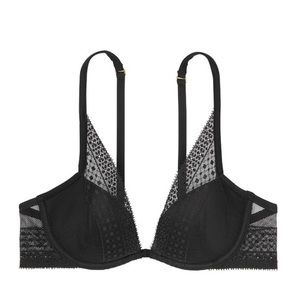 NWT Incredible by Victoria’s Secret Lightly-Lined Black Lace Plunge Bra 32F